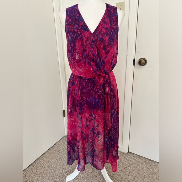 Coldwater Creek women’s pink and purple faux wrap Midi Sleeveless dress size 8 - Picture 3 of 9